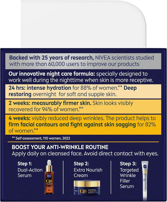 Q10 Anti-Ageing Night Cream 50Ml | with Q10 and Argan Oil | Hydrating Formula | 24-Hour Nourishment | Reduces Wrinkles & Fine Lines | Promotes Skin Firmness | Replenishes Mature Skin
