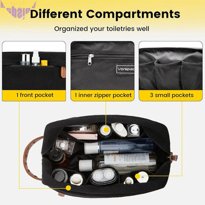 Premium Water-Resistant Hanging Toiletry Bag for Men - Stylish Black Dopp Kit with Organized Compartments, Ideal for Travel
