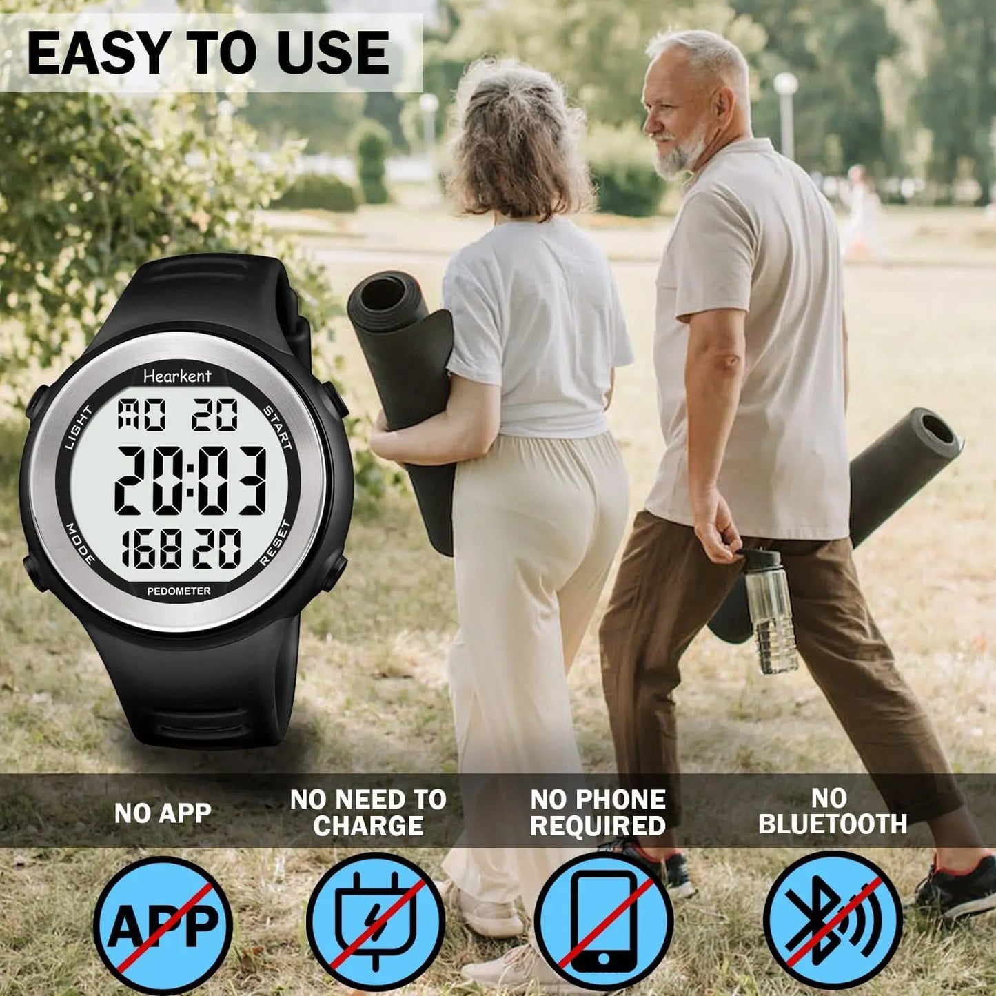 Waterproof Pedometer Watch for Senior Non Bluetooth No App Required Sport Watch with Step Counter Calories and LCD Large Numbers…