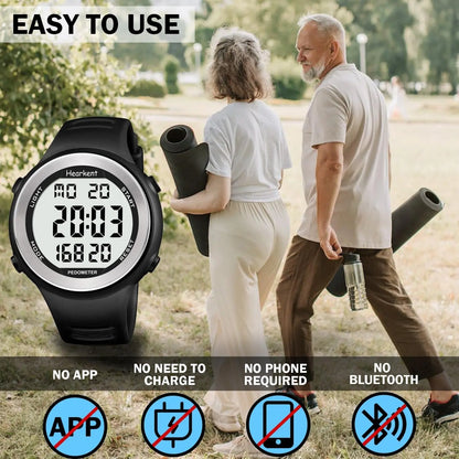 Waterproof Pedometer Watch for Senior Non Bluetooth No App Required Sport Watch with Step Counter Calories and LCD Large Numbers…