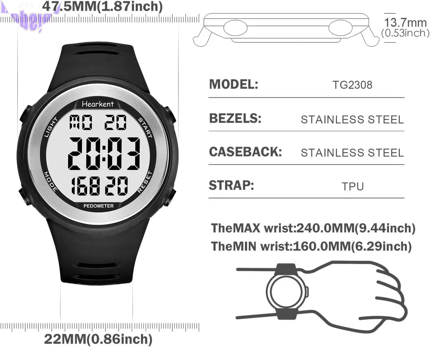 Waterproof Pedometer Watch for Senior Non Bluetooth No App Required Sport Watch with Step Counter Calories and LCD Large Numbers…