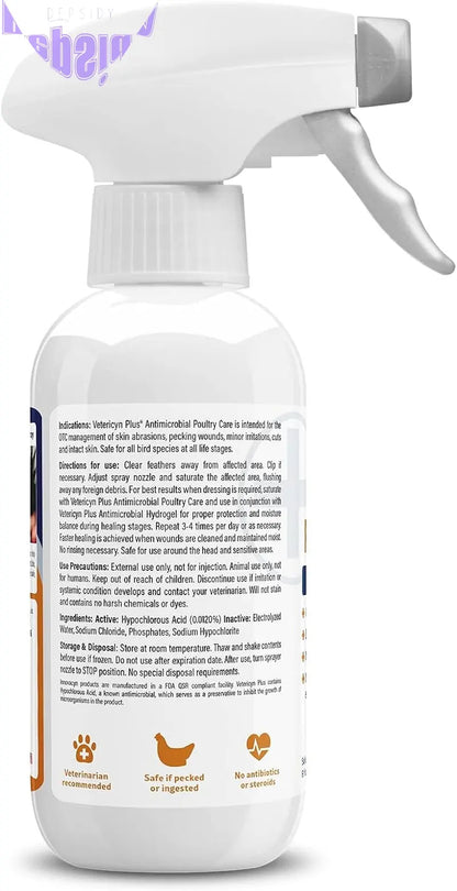 plus Poultry Care Spray | Healing Aid and Skin Repair for Chicken Wounds, Pecking Injuries, Bumblefoot, Vent Prolapses, and More. 8 Ounces