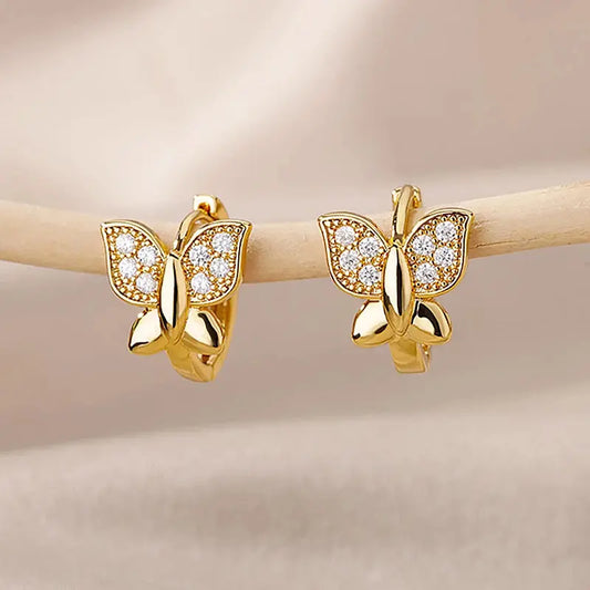 New Butterfly Earrings for Women Girls Modern Gold Color Stainless Steel Earrings 2024 Trending Wedding Aesthetic Jewelry Femme